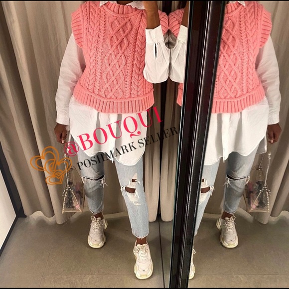 BLOGGERS FAV ZARA CABLE KNIT PINK VEST SWEATER - Picture 12 of 16
